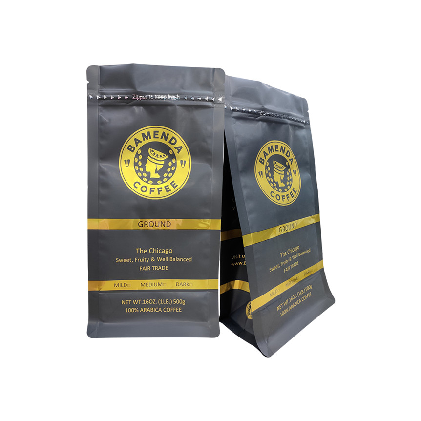 Bolso De Empaquetado Del Café De La Parte Inferior De Fondo Plano Impresa Negra De Kraft Del Papel De Aluminio Con La Válvula