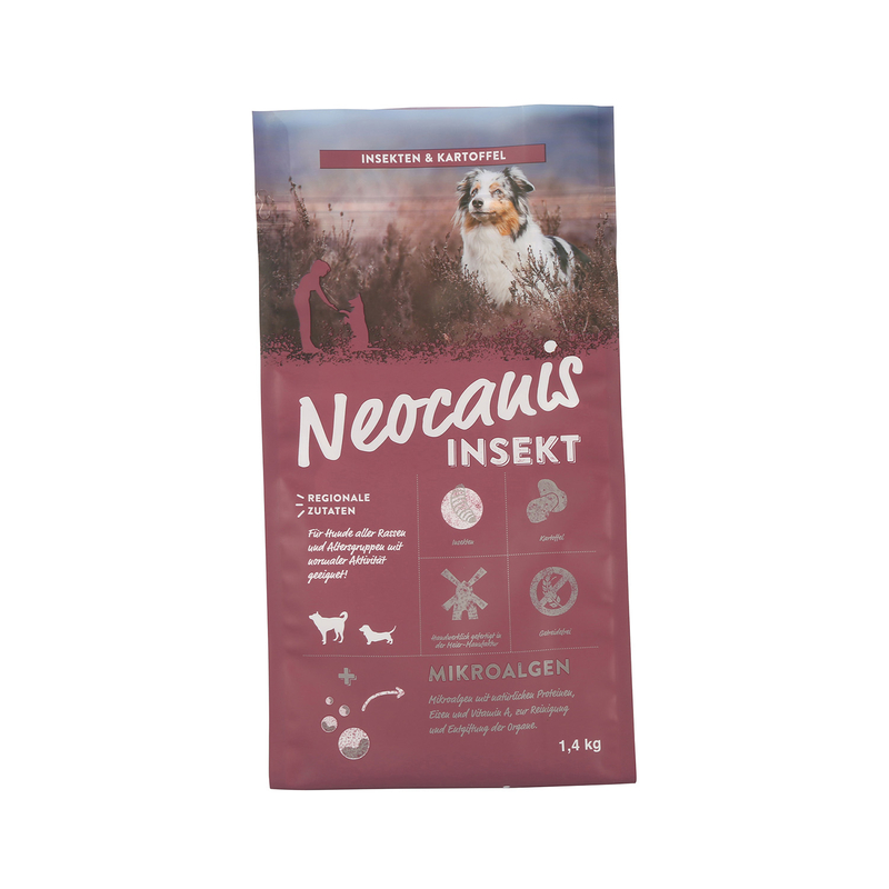 Bolsa roja con refuerzo lateral reciclable de impresión personalizada de gran capacidad para envasado de alimentos para mascotas con cremallera de bolsillo