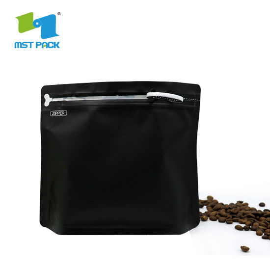 Proveedor de China Impresión personalizada Fondo plano Grado alimenticio 500g 1 kg Embalaje Papel de aluminio Ziplock Etiqueta personalizada Compostable Matt Black Coffee Bag