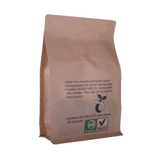 Bolsa de fondo plano de papel Kraft de grano de café biodegradable de plástico PLA de 250 g con válvula