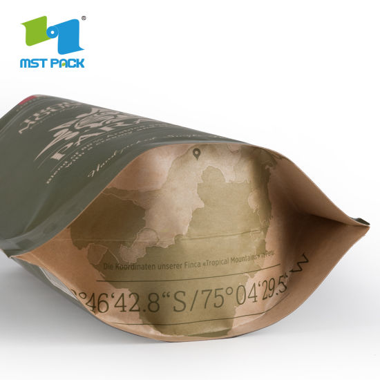 Ecológico Reciclar Alimentos Empaquetado de papel compostable Resellable Bolsa de té biodegradable con cremallera