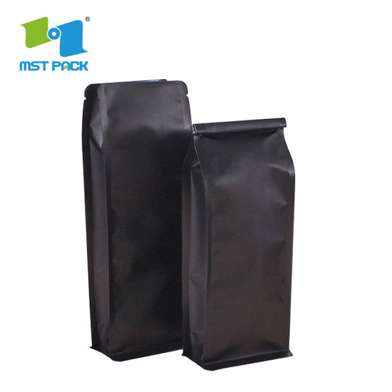 Venta al por mayor Compostable Custom Private Label Empaquetado de alimentos Papel de aluminio Flat Square Block Bottom Biodegradable Coffee Valve Bags Bolsas con cierre de cremallera