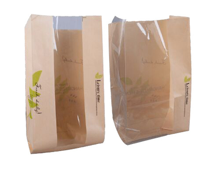 Bolso de pan biodegradable de empaquetado de papel Kraft de Wholsale Eco con la ventana clara para la comida
